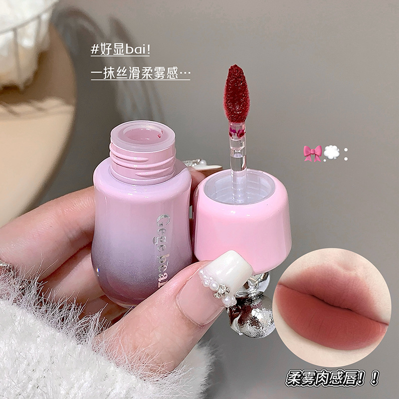 Gege Bear Velvet Mist Cream Lip Balm, brillo mate, color intenso, esmalte labial, lápiz labial blanco. image 4
