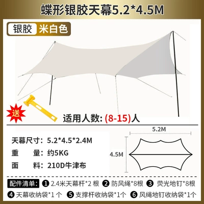 Outdoor Camping Sunshade Tent: Avtomobil yan çətirləri - butterfly-silver-plastic-canopy-off-white-5245m-canopy