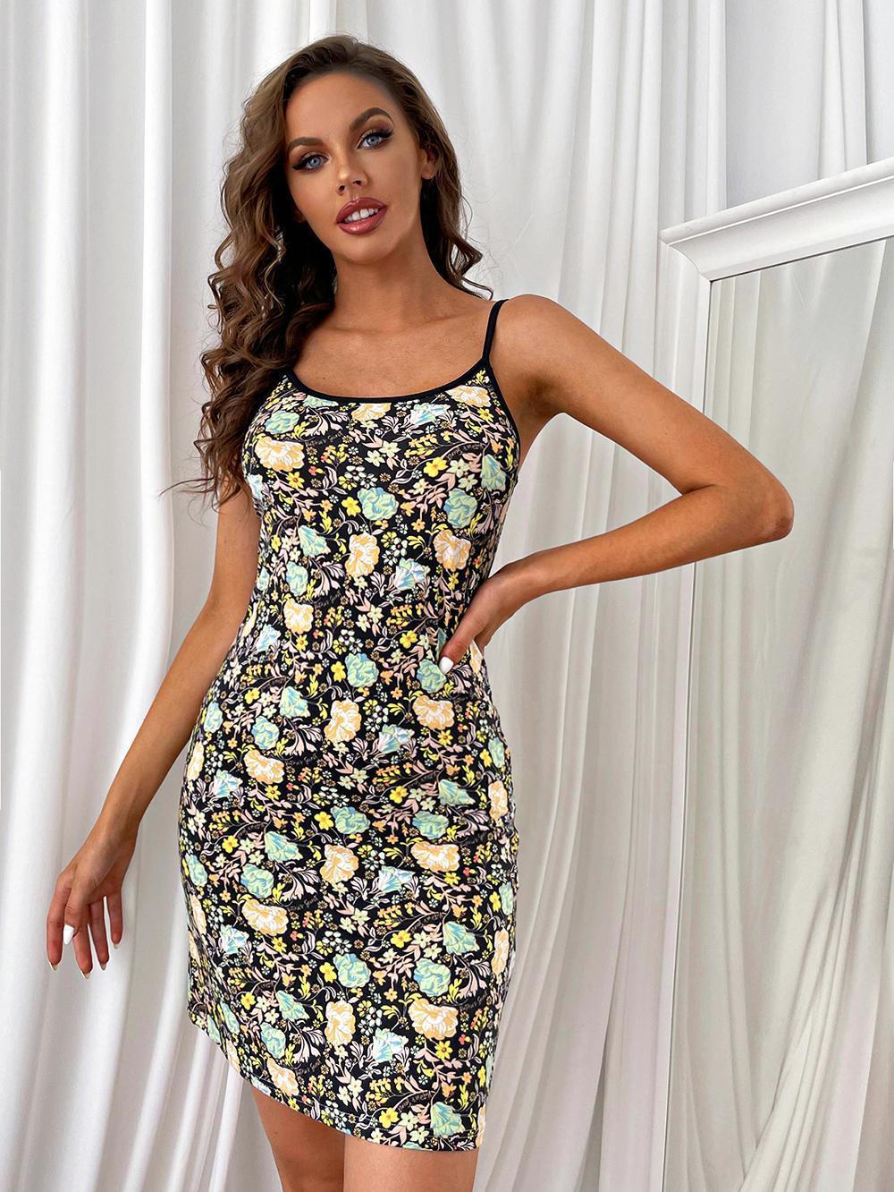 suspender backless slim floral nighdress-Can be worn outside NSWFC130340