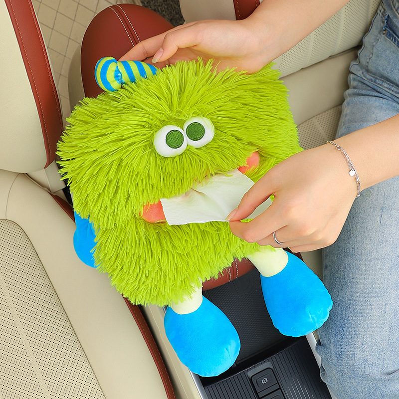 Car-Mounted Plush Tissue Box, Car Seat Back Tissue Box, Cute Forest Series Interior Decoration, Cute 3D Tissue Cover