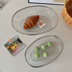 ins ステンレス鋼楕円形野菜洗浄バスケット果物と野菜バスケットメッシュフレームメッシュふるいキッチンクイックバスケット食器収納バスケット