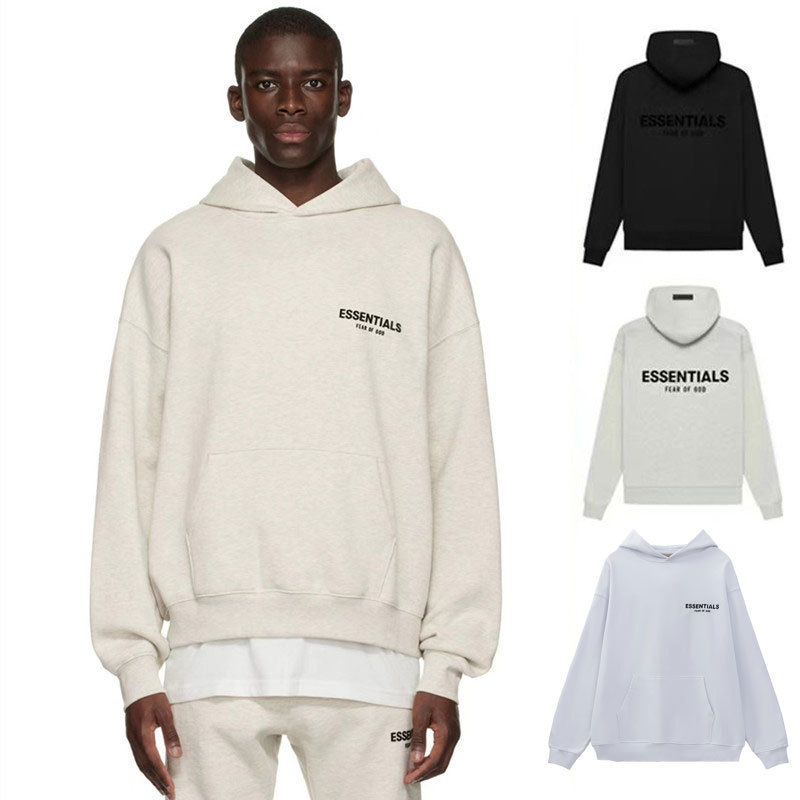 Heavyweight Cotton Drop Shoulder Essentia Sweatshirt American Style Hooded Trendy Brand Fog High Street Autumn Flocked Print Sweatshirt for Men