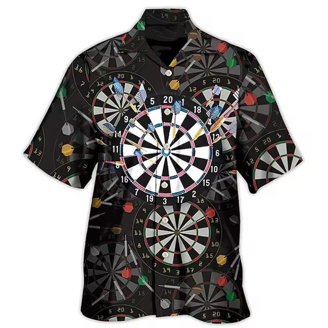 Summer Casual Lapel Shirt Hawaii Beach Vacation 3D Digital Print Men's Dart Print Short Sleeve Shirt