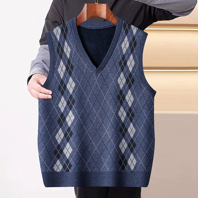 fleece-lined Thickened Middle-aged and Elderly Dad's Knitted Vest Autumn and Winter Jacket Men's Warm Base Vest Jacket New