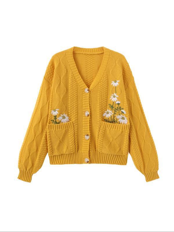 Women's Floral Embroidery Button Cardigan Casual Long Sleeve|undefined