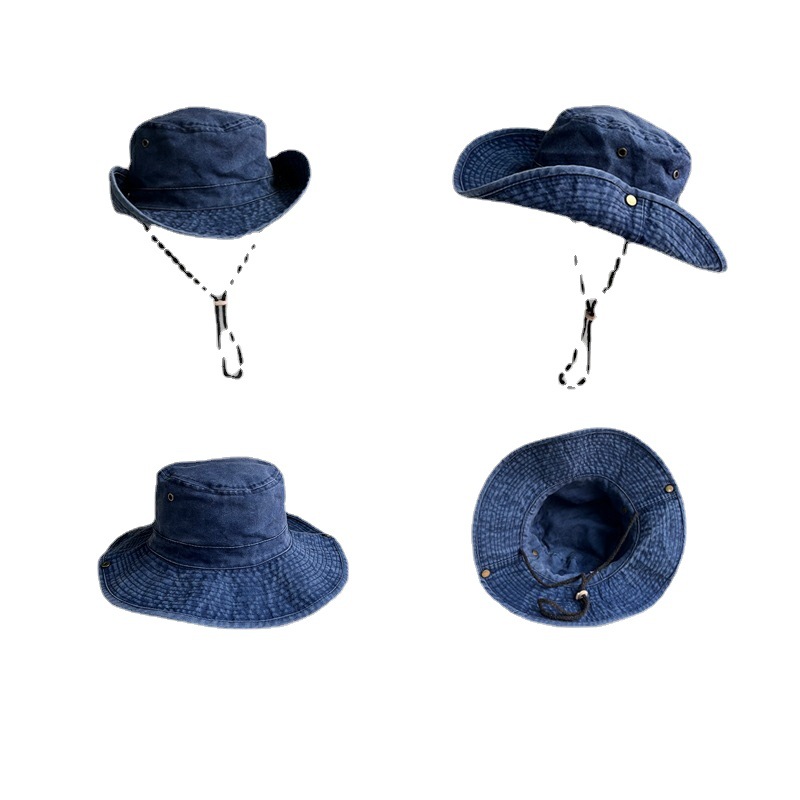 Men Denim Fishing Hat Cap Bucket Wide Brim Folding Sun Outdoor