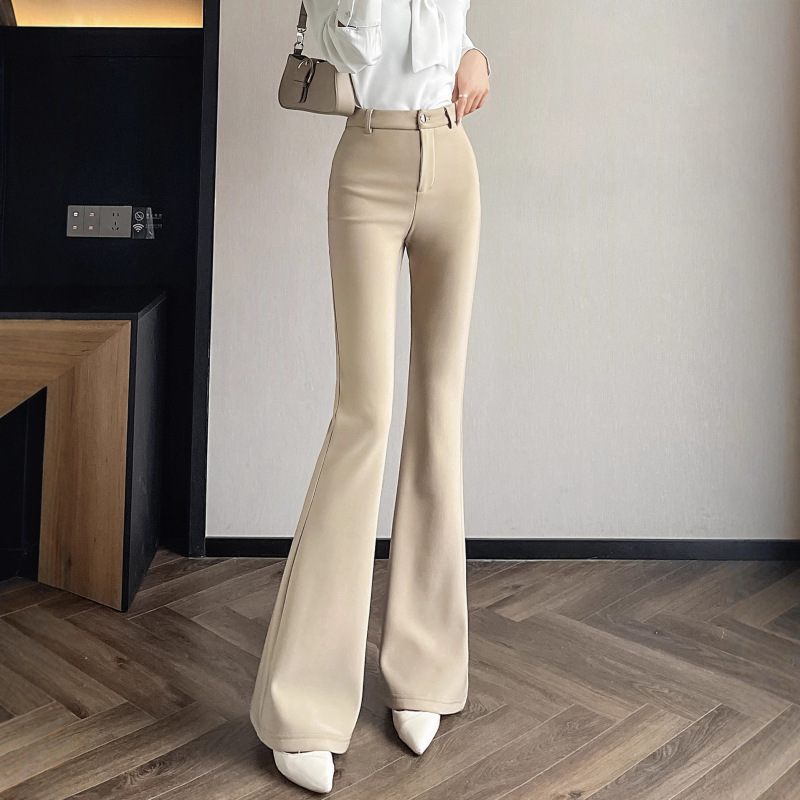 老钱卡其色微喇裤喇叭裤女2025春高腰休闲西装裤修身显瘦弹力裤|undefined