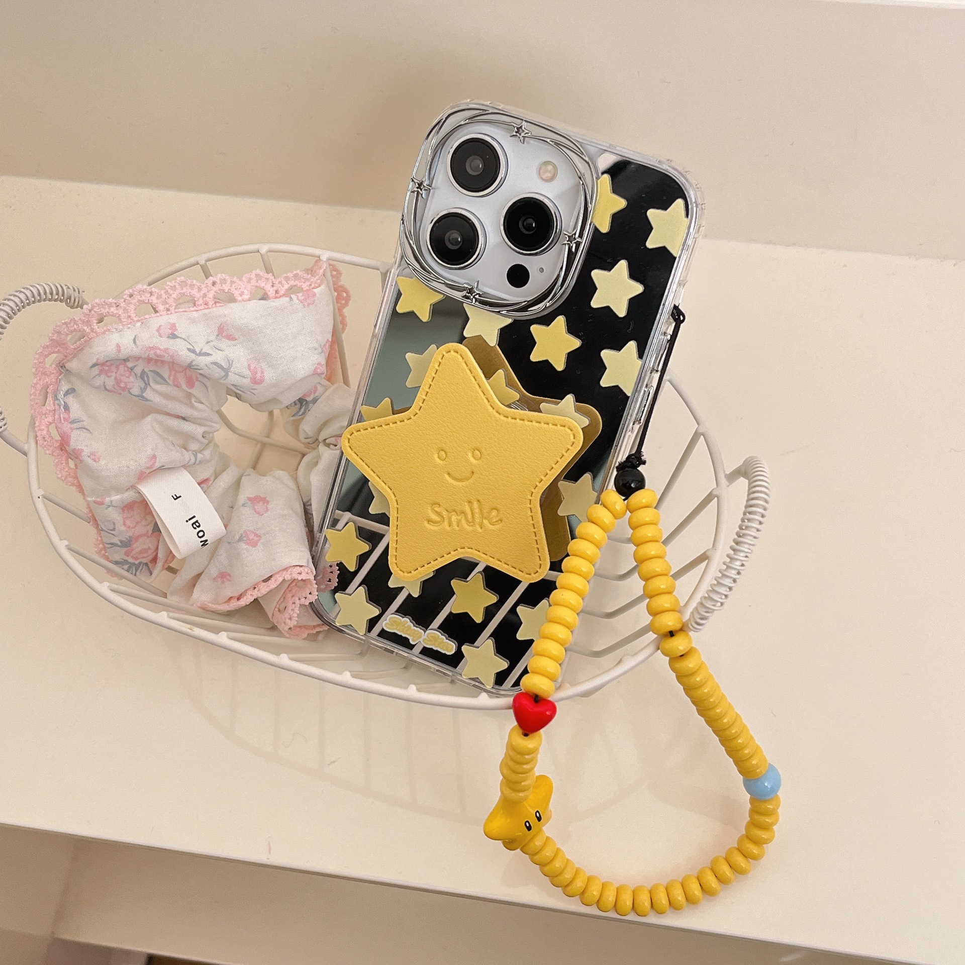 Espejo coreano estrella amarilla para Apple 16Pro funda para teléfono móvil 15ProMax nuevo 14/13 pareja 16PM