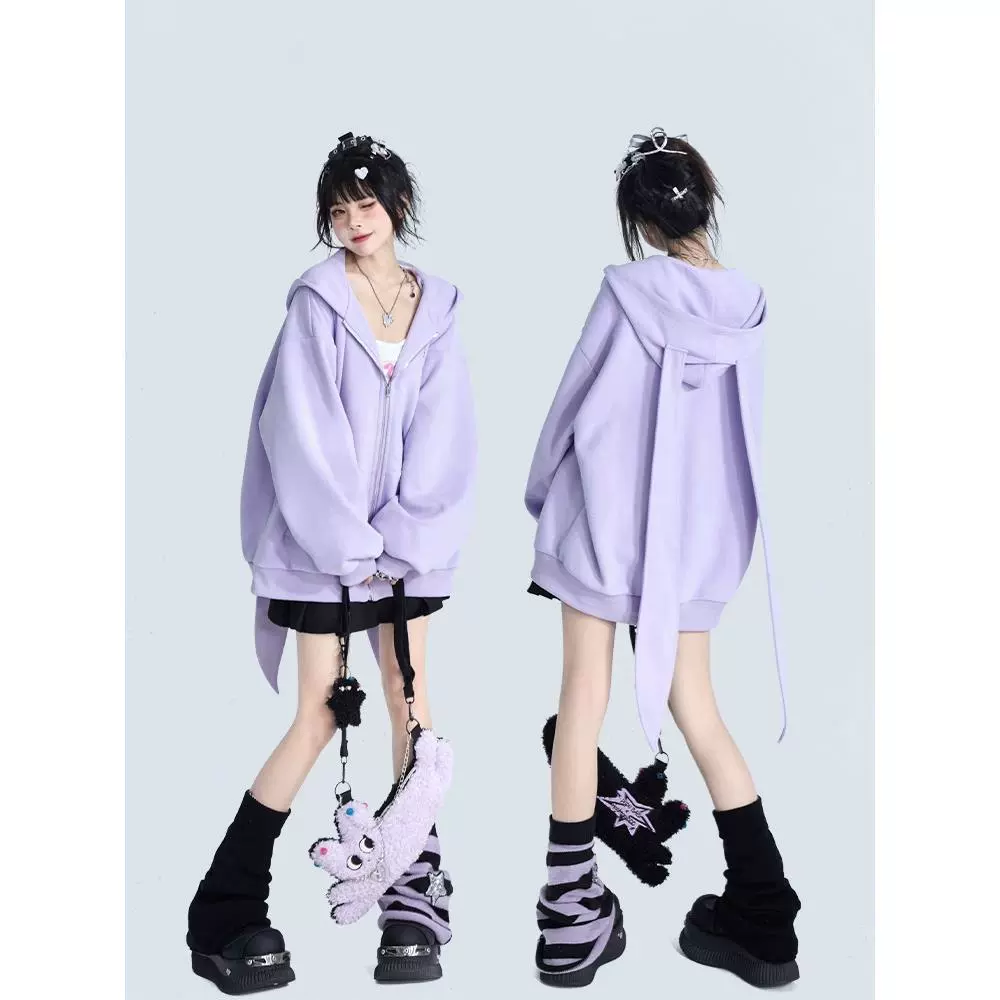 Amazon трансграничный осенний и зимний большой размер свободный хлопок из измельчения молока кролик уха с капюшоном с длинными рукавами свитник