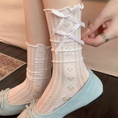 夏季薄款堆堆袜芭蕾风白色蕾丝袜子miu长筒奶白配玛丽珍鞋中筒袜