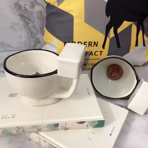 Funny Toilet Cup Ceramic Mugs Toilet Shape Prank Poop Cups Novelty Creative Gift