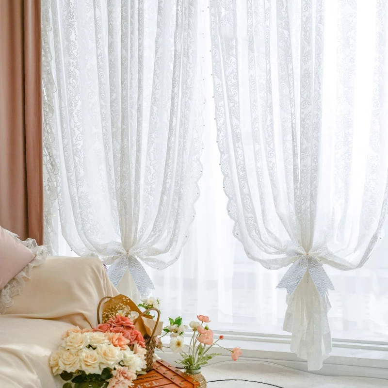 [Стиль Magic Tape] Прозрачная занавеска с французским жемчугом, кружевная занавеска без перфорации, прозрачная занавеска, дверная занавеска, перегородка.