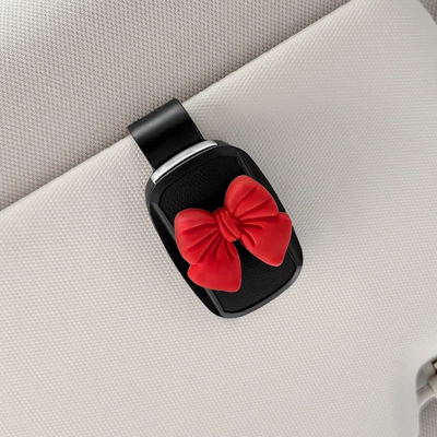 Multifunctional Car Glasses Holder Car Car Glasses Clip/Bill Clip - glasses-clip-black-red-bow