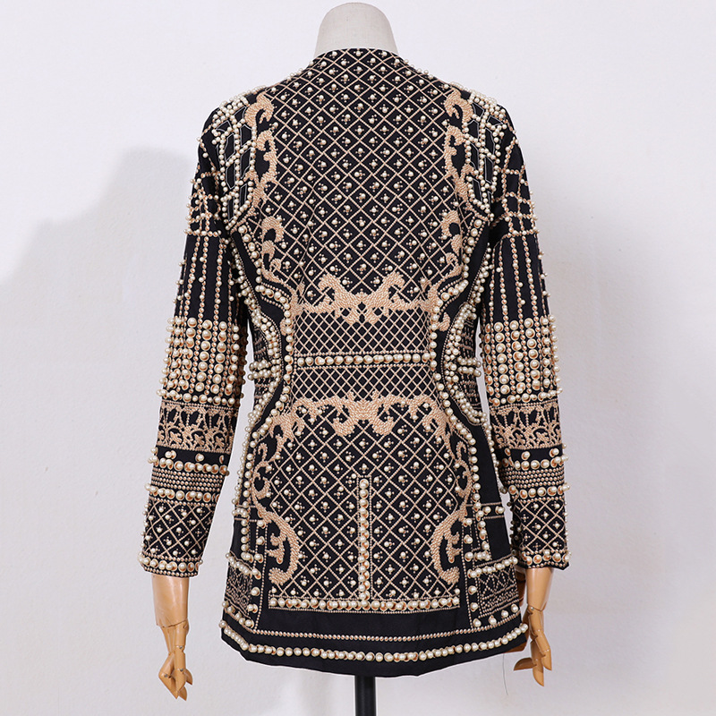 Women's Fashion Geometric Beaded Hidden Buckle Coat Blazer display picture 3