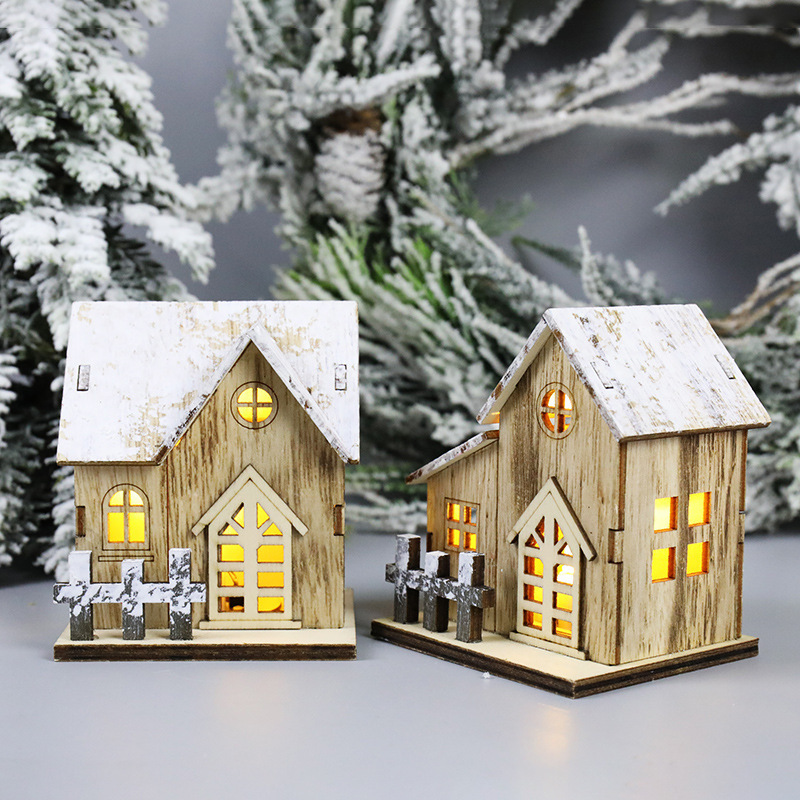 クリスマスの新しい装飾発光小屋LED木製クリスマスの小さな家クリスマスのテーブルの装飾ペンダント|undefined