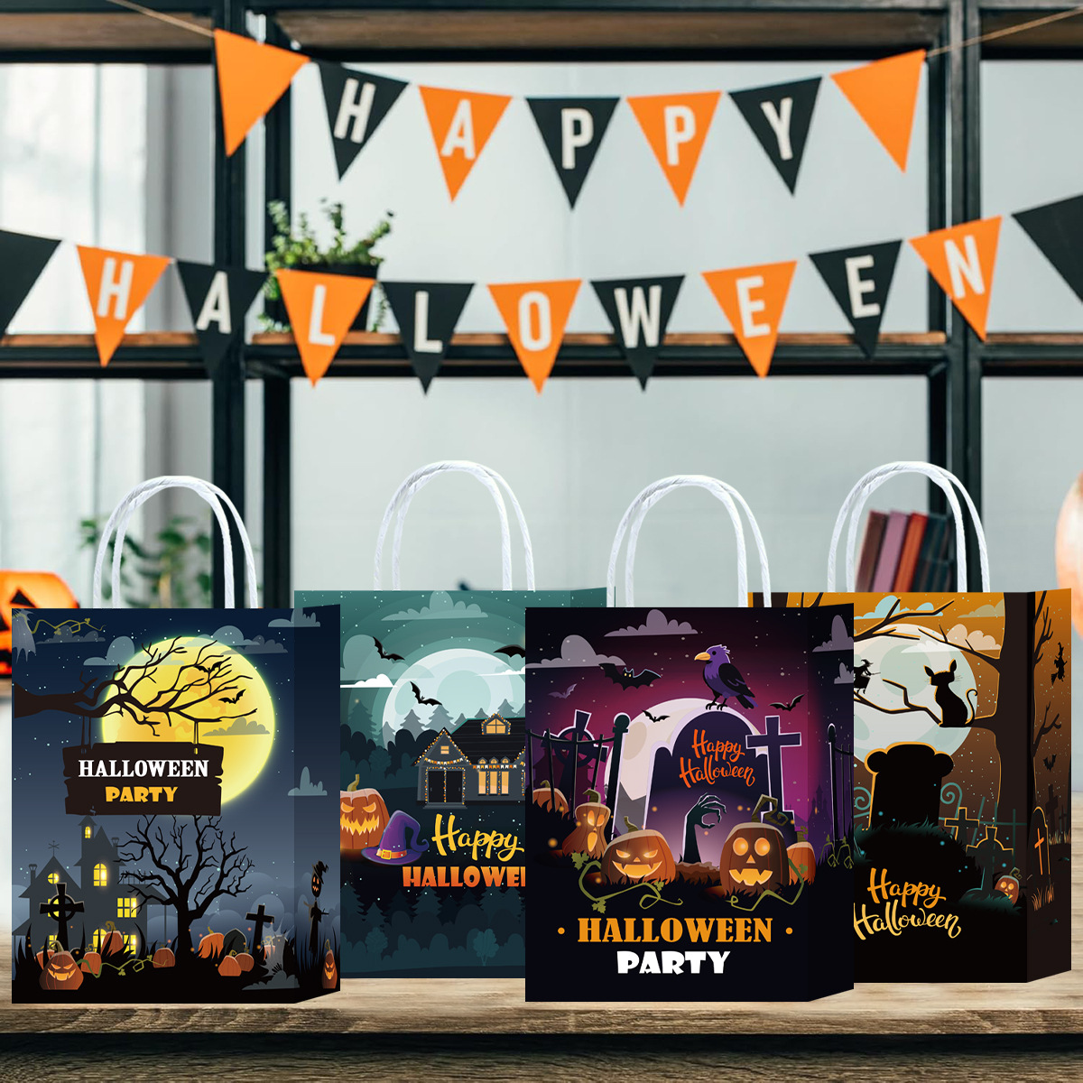 跨境纸袋手提袋 万圣节礼物手提袋高级感 牛皮手提袋结实耐用礼袋