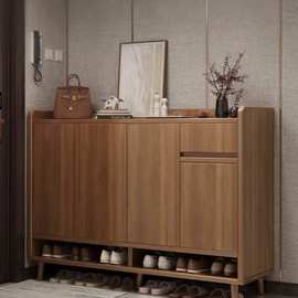 实木鞋柜家用门口入户门北欧风2023新款阳台玄关柜收纳柜储物柜子