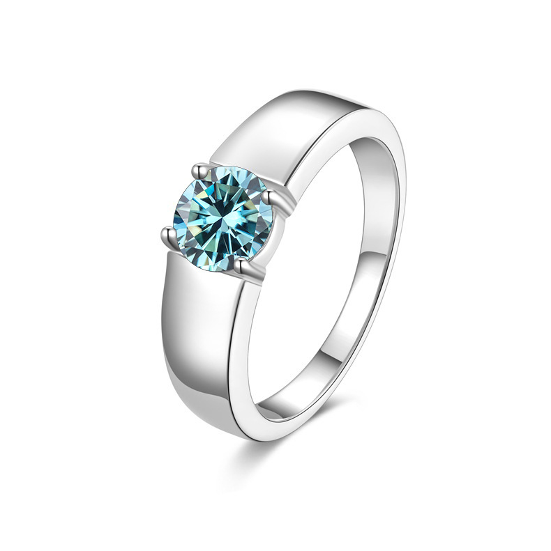 Transfronterizo exclusivo para S925 anillo de color de piedra de moissanita de plata esterlina para hombres, anillo de anillo abierto liso coreano para parejas