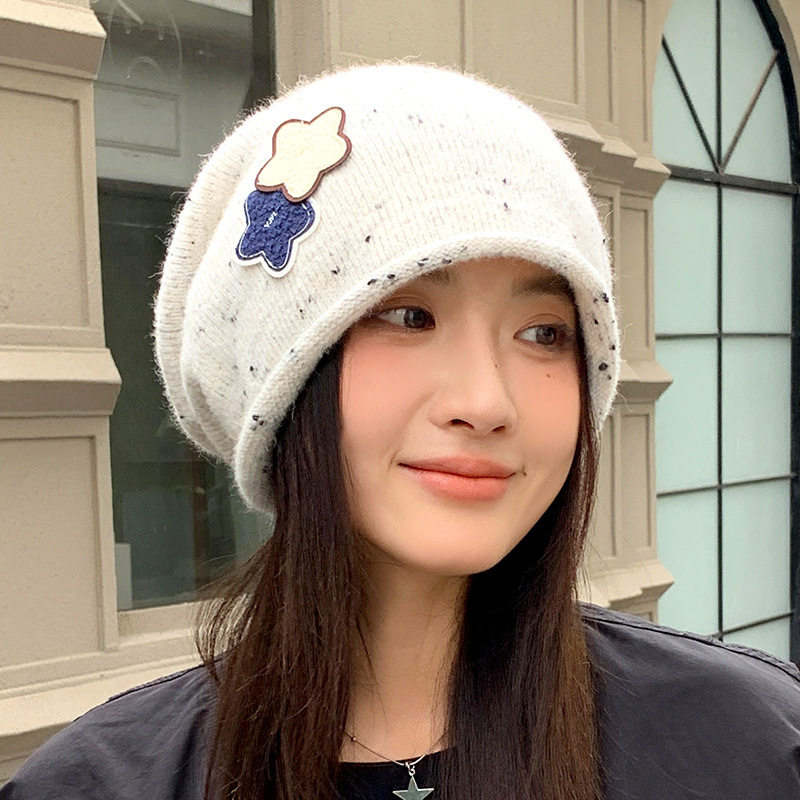 秋冬の新作スターパッチ暖かい帽子、女性用、韓国風多用途ベルベット防風パイル帽子、顔が見える小さなプルオーバー帽子|undefined
