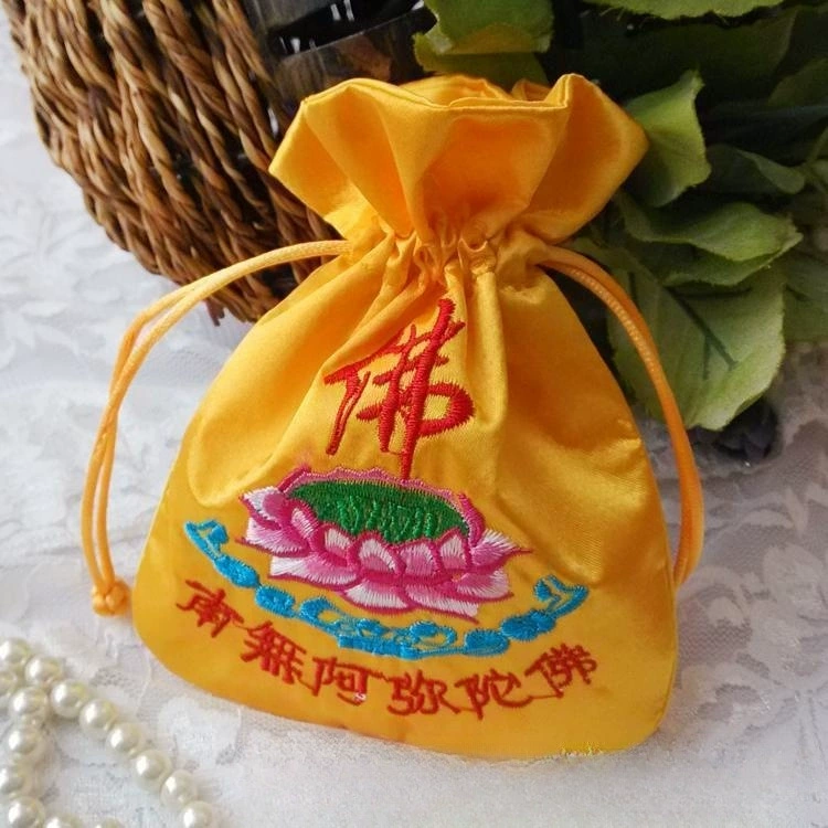 Ярко-жёлтая лотосообразная фигура Будды нашитый брокат сумка Buddha Buddhist бренд сумка для медсестры украшение сумка из шелковой ткани ароматическая сумка рот