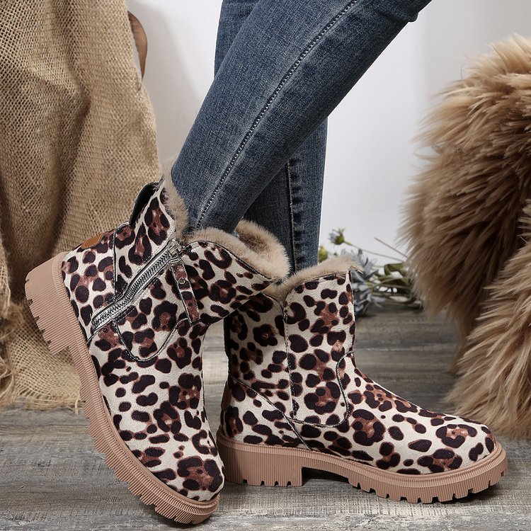 Big size snow boots women's new autumn and winter leopard print tube plus cashmere warm cotton boots_voghion.com