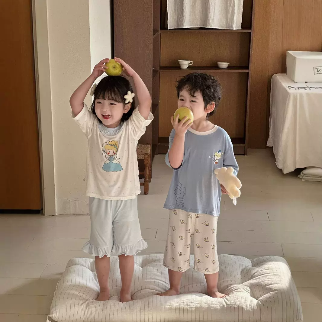 绿博尔A类现货批发中袖优可丝儿童透气轻薄儿童家居服空调服睡衣