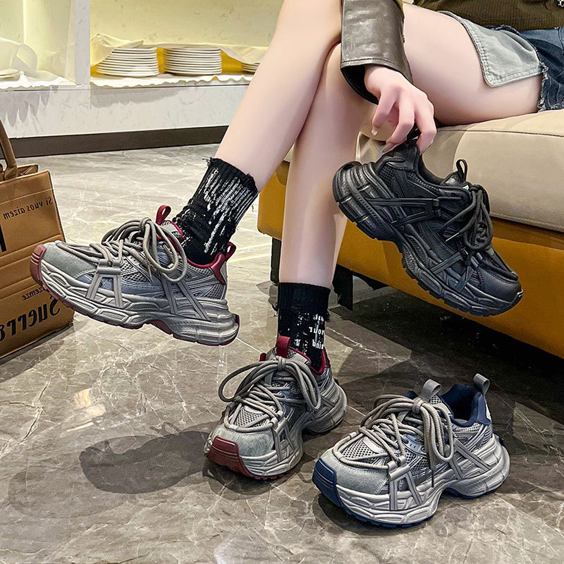 Trendy Popular Hiking Shoes Casual Sports Shoes for Women 2025 New Spring and Autumn Thick-Soled Gray Dad Shoes for Women