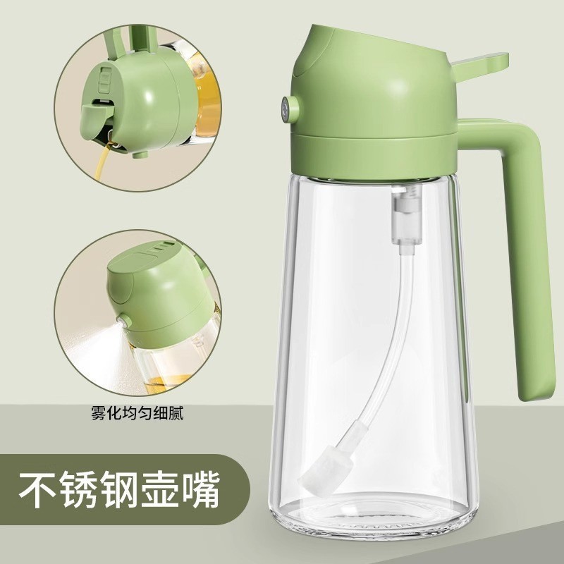 Botella de aceite de vidrio de dos propósitos, botella de aceite de atomización de cocina de apertura y cierre automático, etiqueta personalizada
