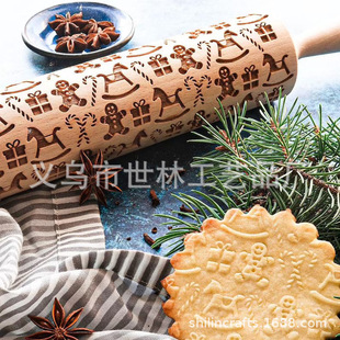 Explosions Christmas Snowman Rolling Pin Gingerbread Man Printed Christmas Gift Christmas Sleigh Pattern Embossed Rolling Pin