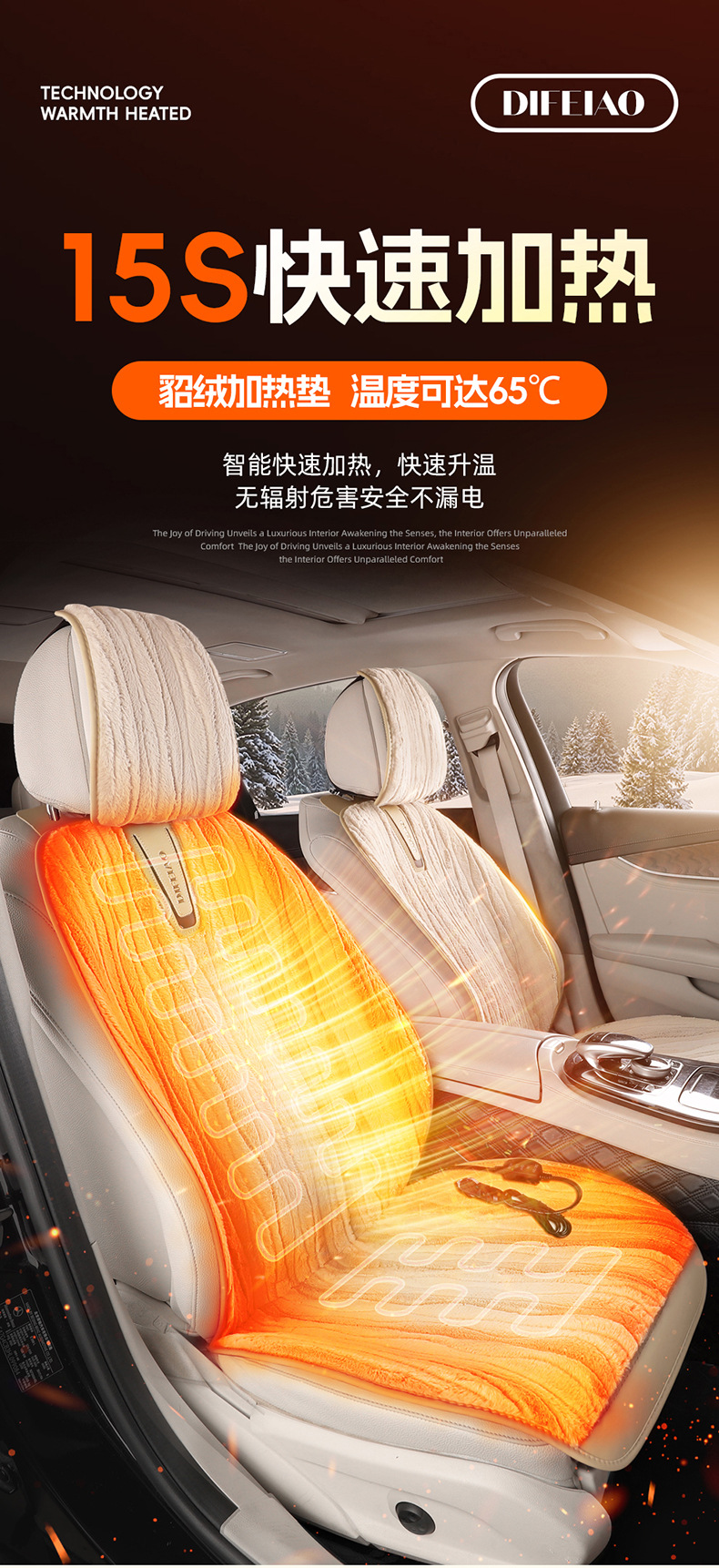 Winter Car Heated Seat Cushion 12V Universal Imitation Mink Velvet Single and Double Seat Car Heated Plush Seat Cushion Front and Rear