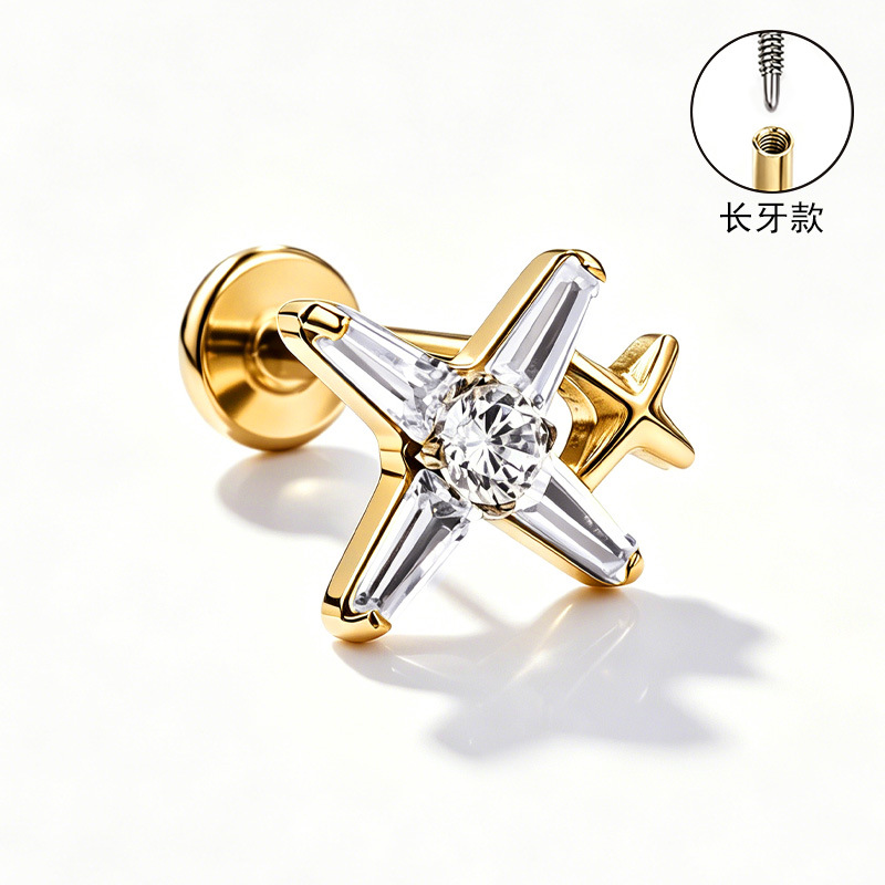 F136 Titanium Alloy Ear Studs, Carved Bone Studs, Long Tooth Style with Zirconia, Lip Studs, G23 Titanium Body Piercing Jewelry detail image 26