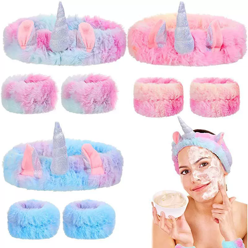 跨境亚马逊欧美独角兽发带圣诞派对发箍珊瑚绒洗脸发带三件套发饰