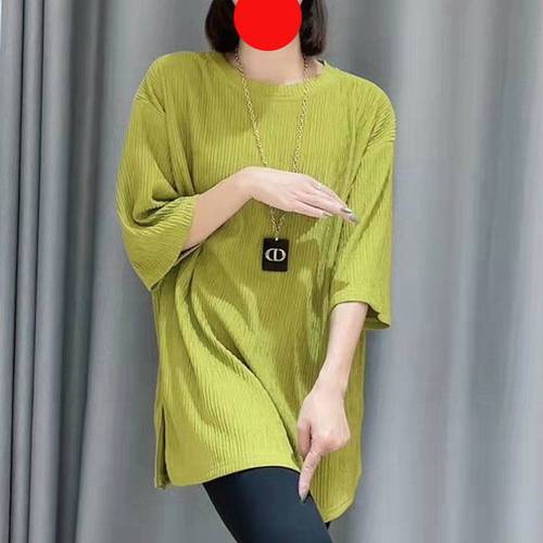 Women's T-padded Short-sleeved Shirt for Women in Summer European Large Edition Loose Casual Design Niche Qianye Wrinkled Slit Half