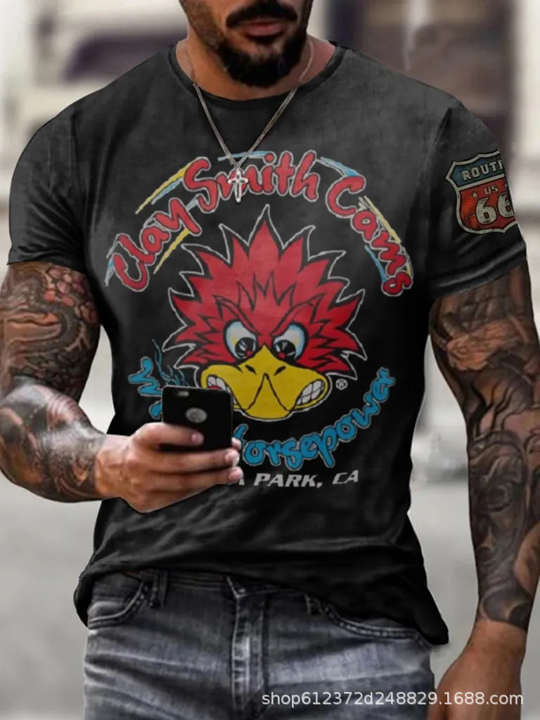 Fabricante de la fuente de los hombres de la camisa de manga corta de la calle Nueva Venta caliente de comercio electrónico transfronterizo camiseta impresa 3D arte flexible