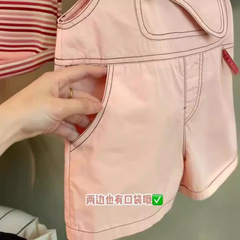 女童背帶褲套裝兒童2024新款休閒夏裝薄款寶寶洋氣時髦背心兩件套