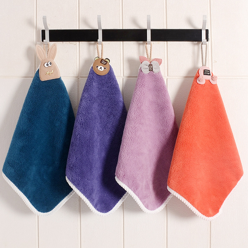 Wholesale hanging coral fleece thickened absorbent non-lint kitchen hand towel hanging towel fashion towel