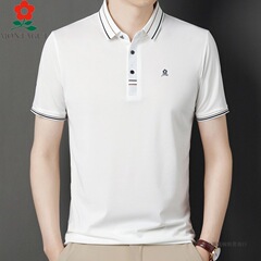 2025 Mengjiaotie メンズマルベリーシルク半袖 Tシャツ夏中年男性カジュアル無地アイスシルクラペルポロシャツ