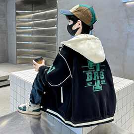 一件代发男童2025新款中大童炸街酷帅连帽儿童秋装网红外套潮