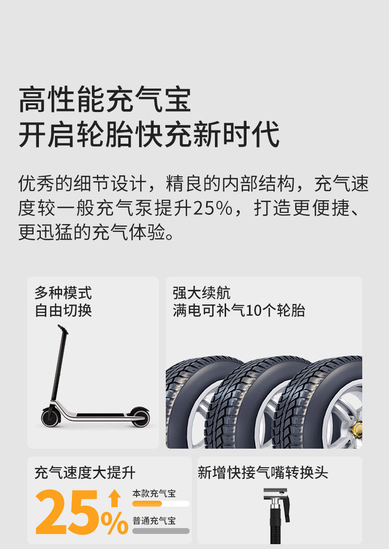 Intelligent digital display portable car tire air pump outdoor emergency handheld wireless charging car air pump