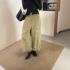 2025秋季新款 拼接灯芯绒直筒裤纯色宽松高腰显瘦松紧休闲裤女