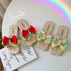 Summer sandals new style girls cartoon breathable princess shoes soft sole non-slip bow children's outer slippers