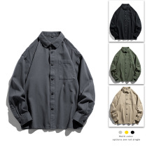 2025春秋新款100棉男士衬衫休闲痞帅纯色工装日系潮流ins长袖衬衣