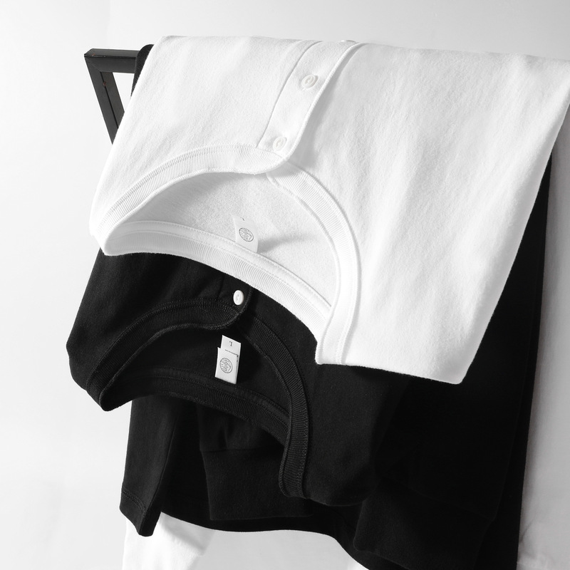 Xinjiang Cotton 250g American Heavy Henry Collar Long-Sleeved T-Shirt Men's Autumn and Winter Thick Loose White Henry Shirt