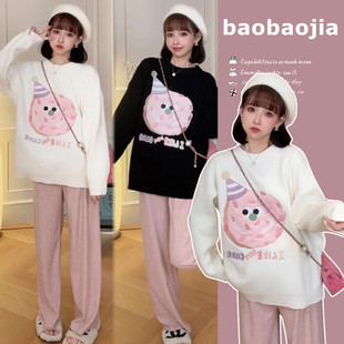 New in stock 2024 Fall/Winter Korean Style Lazy Style Cartoon Age-reducing All-match Loose Pregnant Women's plus size Knitted Sweater