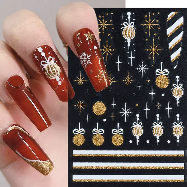 Cross-border supply of new nail stickers winter Christmas tree elk snowflake gold and silver glitter adhesive nail stickers