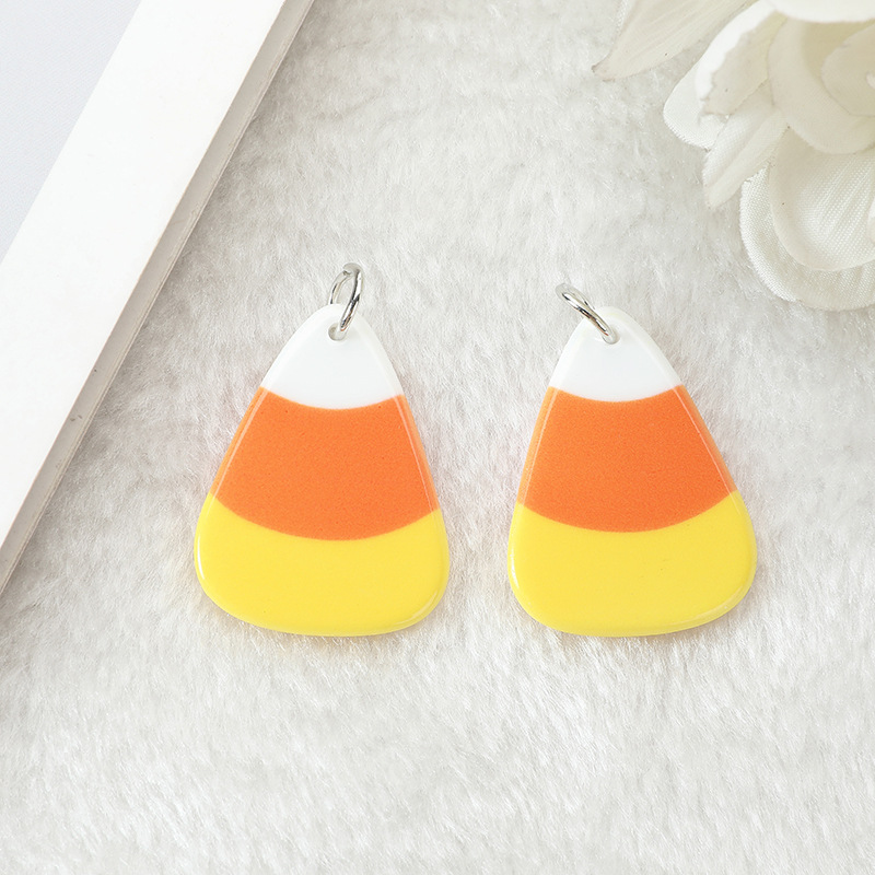 跨境热卖双面亚克力 万圣节玉米糖CANDY CORN DIY耳饰项链钥匙扣