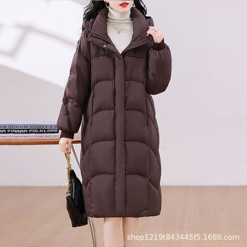 2025年冬季新款百搭简约羽绒服女保暖防风连帽外套防寒加长款|undefined