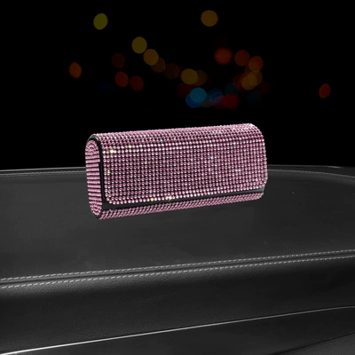 Visor Storage Box, Luxurious Car – Car Glasses Clip/Bill Clip - pink-diamond