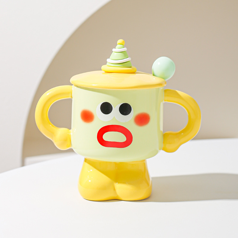 Taza de cerámica de payaso creativo con cubierta con cuchara taza de marca de taza de dormitorio de niñas taza de agua doméstica regalo de vacaciones amigos