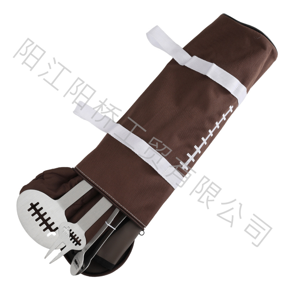 Ventas transfronterizas de rugby de acero inoxidable conjunto de parrilla de madera mango al aire libre herramientas de barbacoa bolsa de tela conjunto de combinación